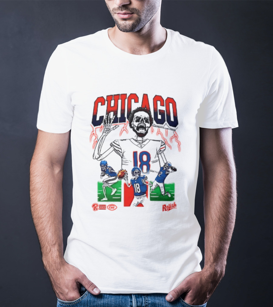 Chicago Football Skeleton Number 18 Claw Action T-Shirt