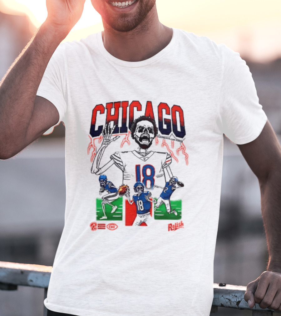 Chicago Football Skeleton Number 18 Claw Action T-Shirt