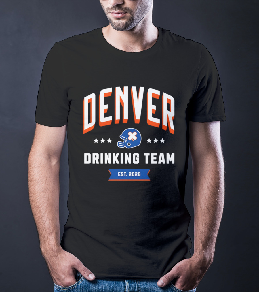 Denver Broncos Drinking Team St Patrick's Day Helmet Logo Est 2026 T-Shirt
