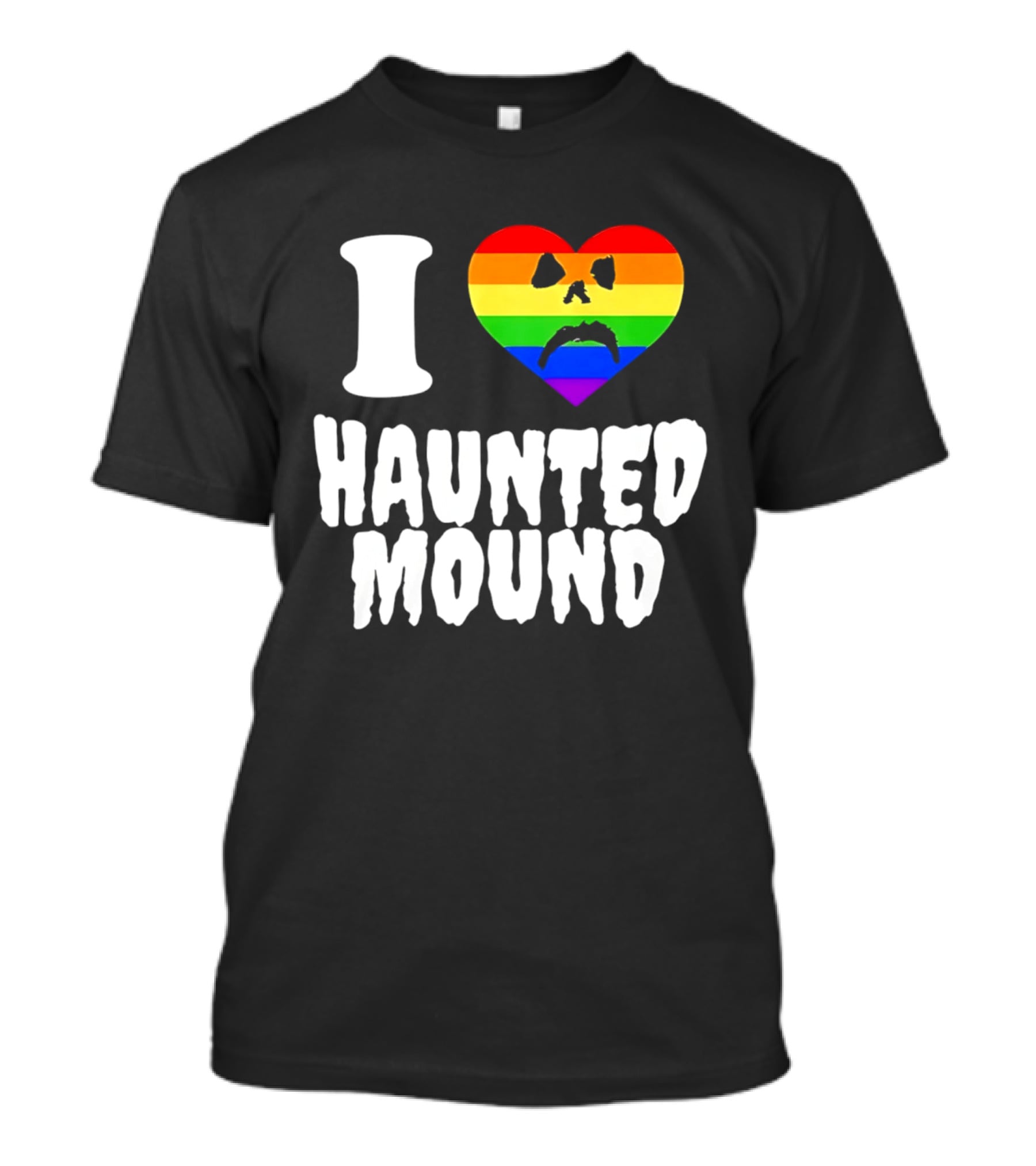 I Love Haunted Mound Rainbow Heart Face T-Shirt