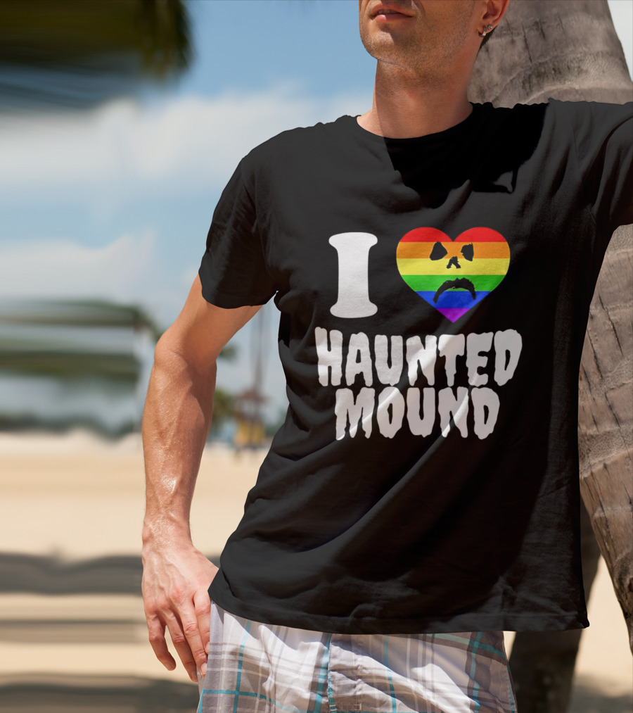 I Love Haunted Mound Rainbow Heart Face T-Shirt