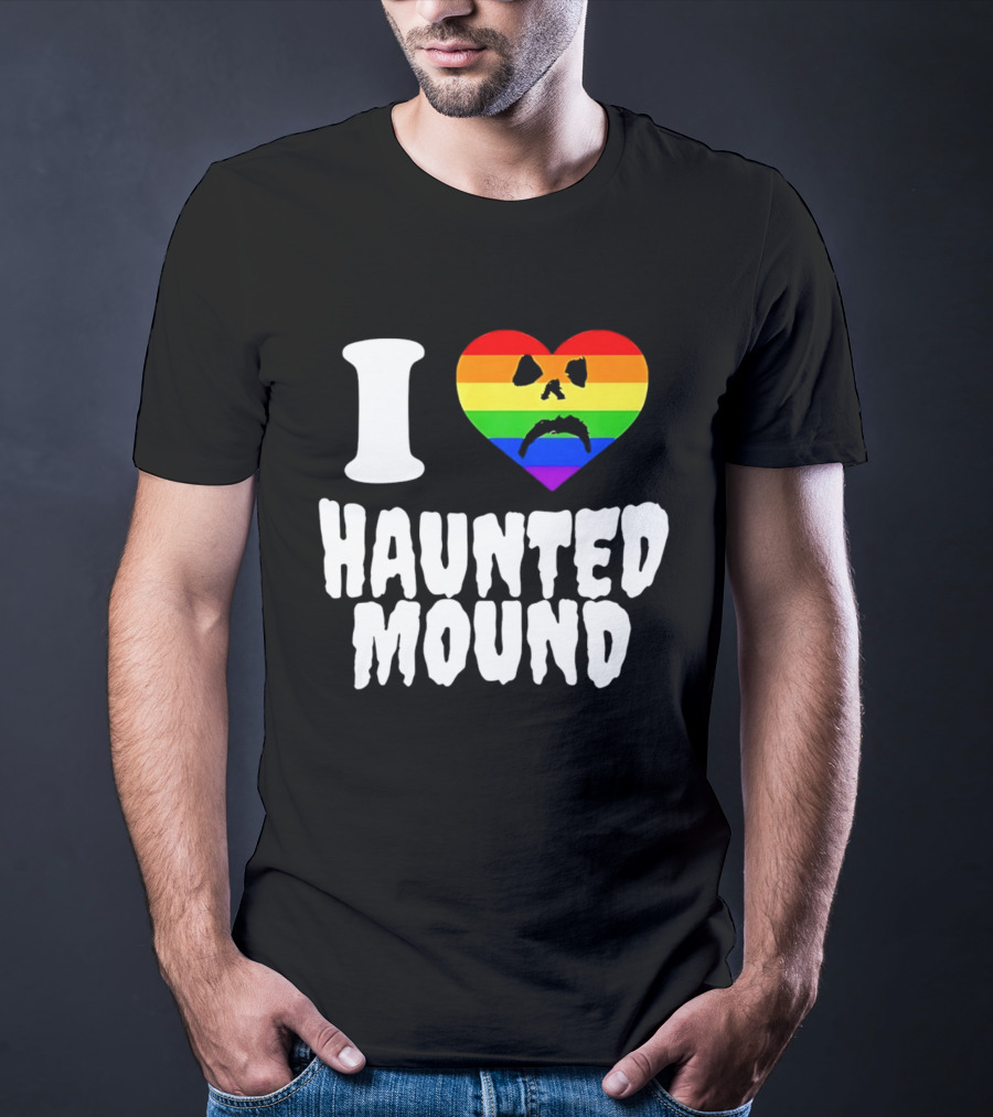 I Love Haunted Mound Rainbow Heart Face T-Shirt
