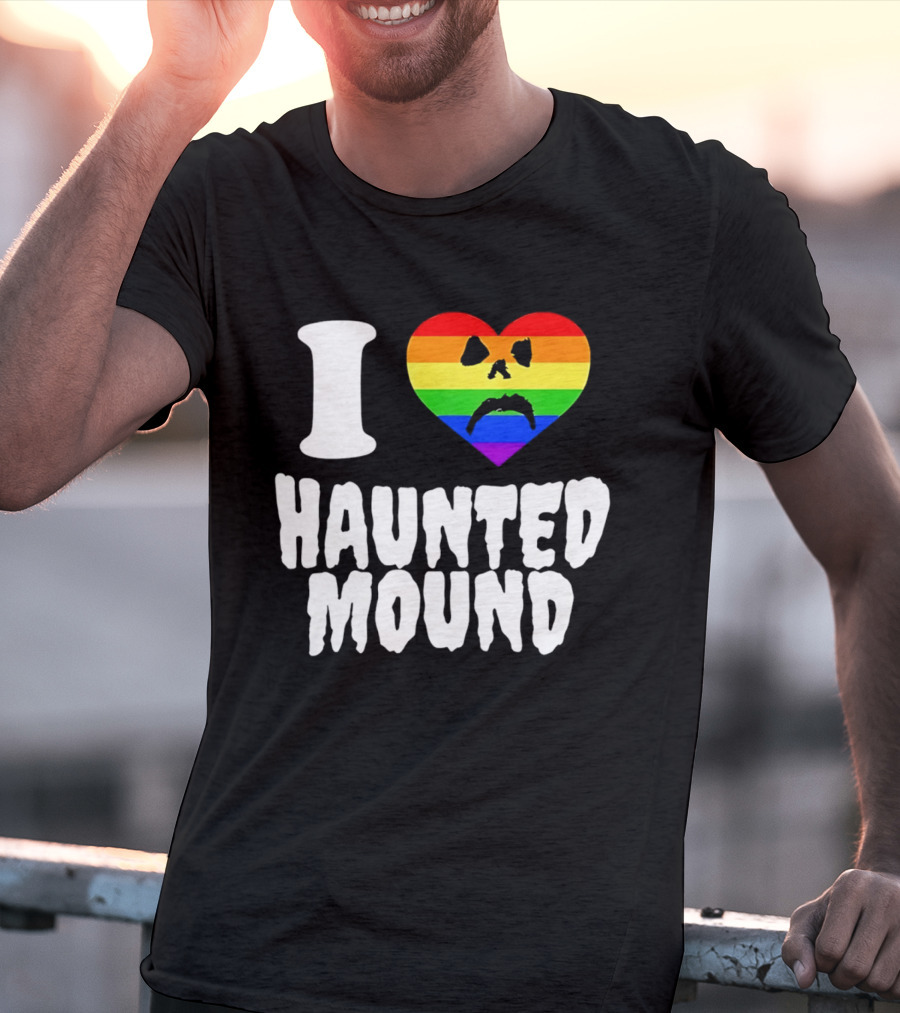 I Love Haunted Mound Rainbow Heart Face T-Shirt