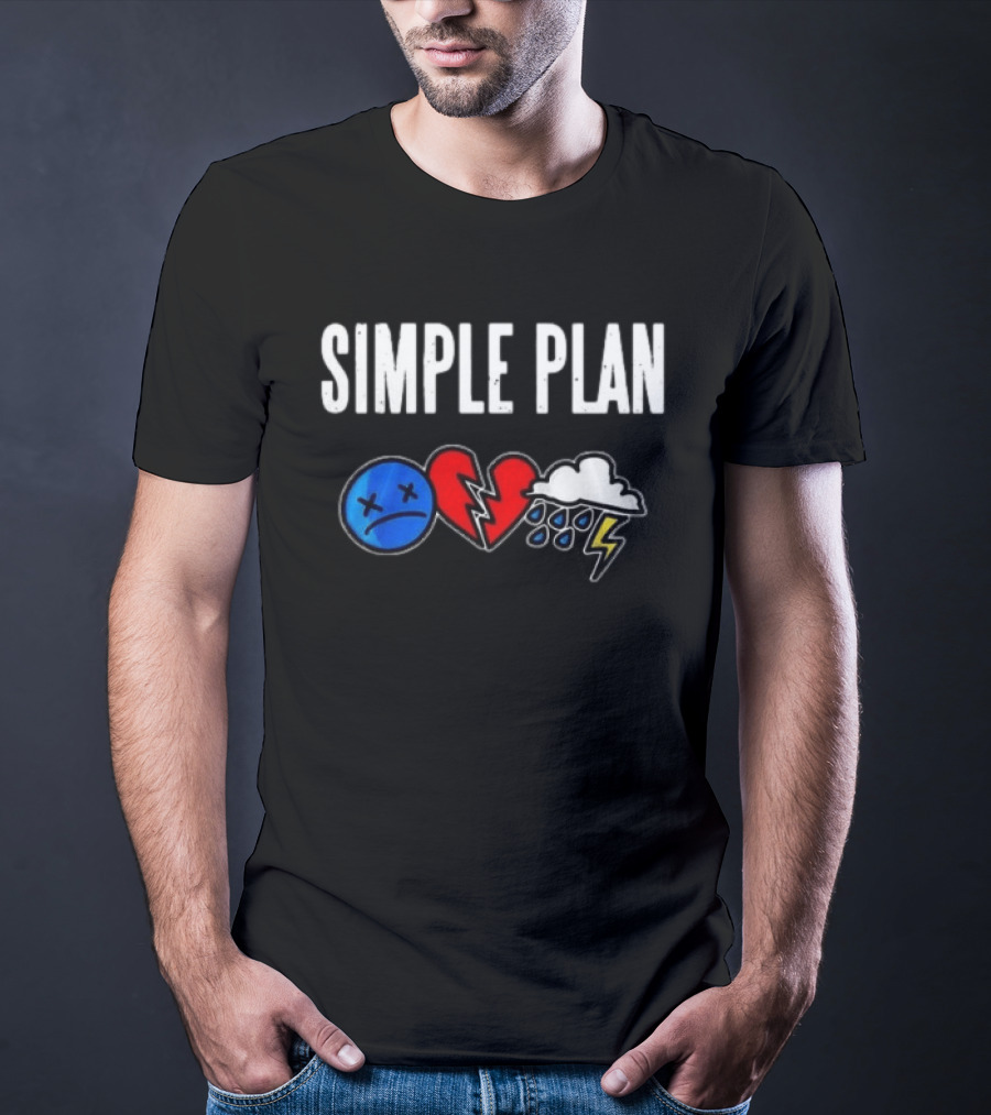 Simple Plan Tour 2026 Emojis Sad Face Broken Heart Storm Cloud T-Shirt