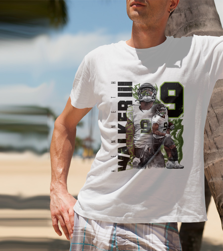 Kenneth Walker III Neon Aura Seattle Seahawks Number 9 T-Shirt
