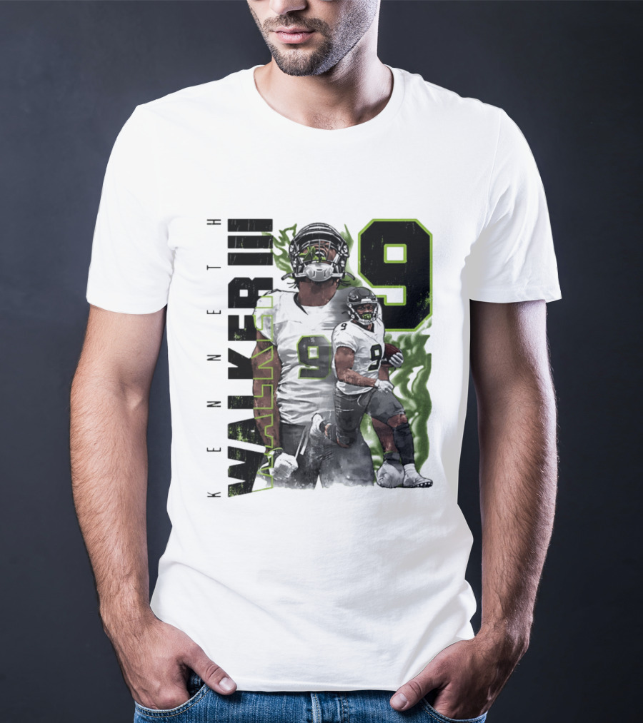 Kenneth Walker III Neon Aura Seattle Seahawks Number 9 T-Shirt