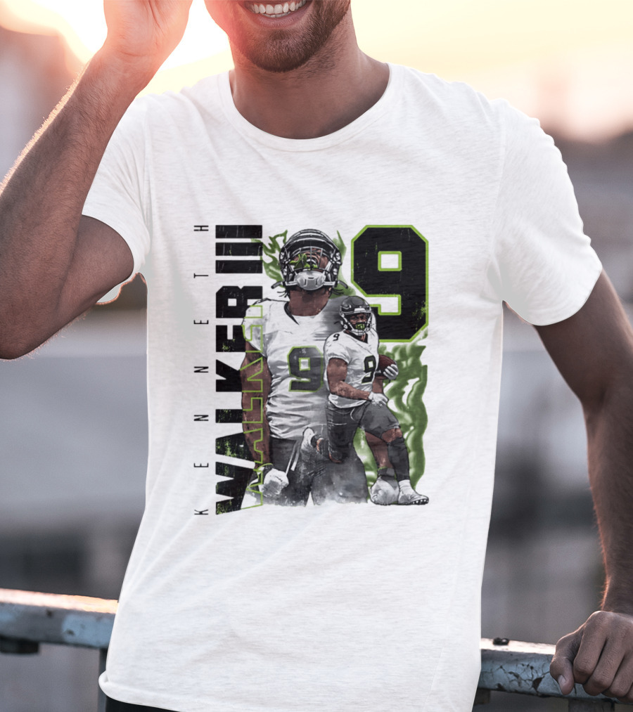 Kenneth Walker III Neon Aura Seattle Seahawks Number 9 T-Shirt