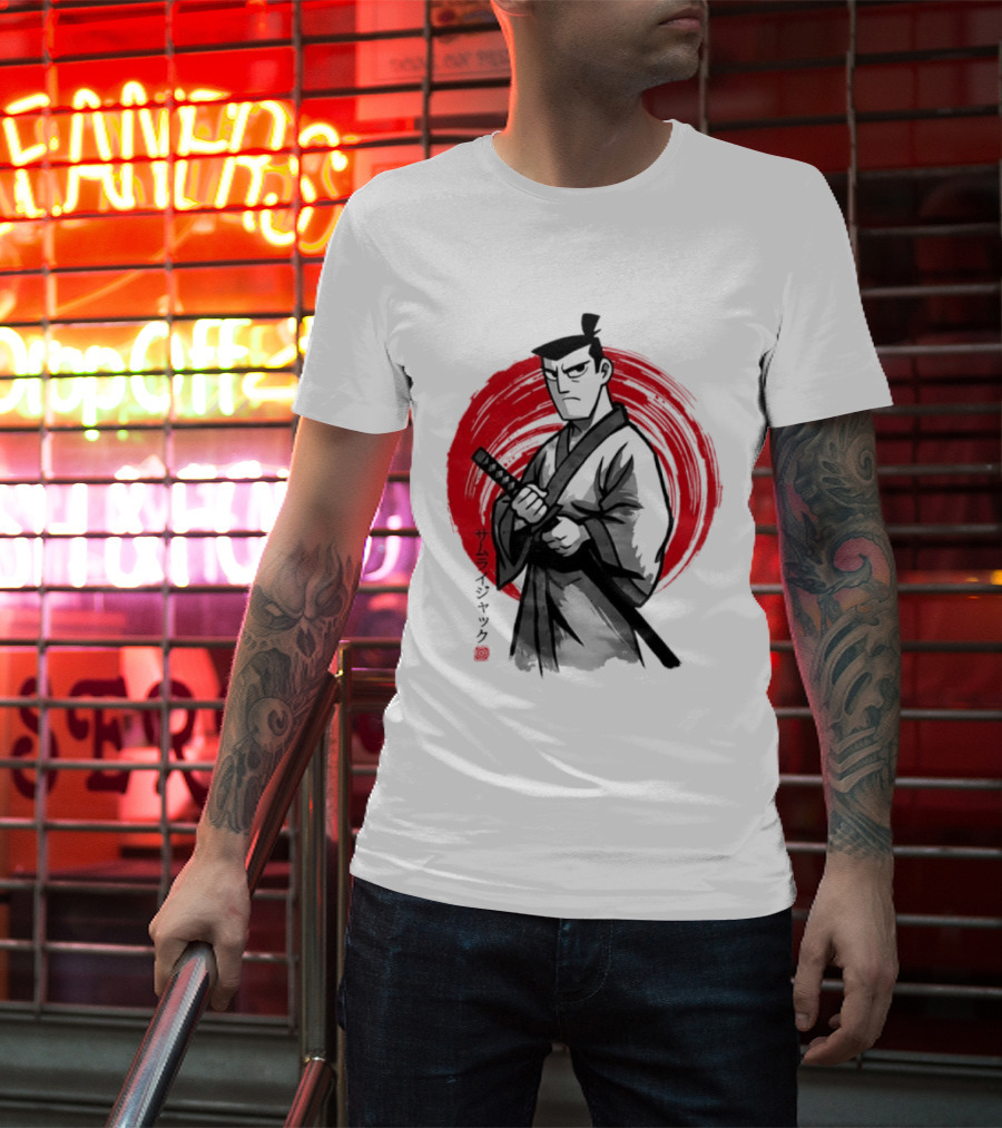 Samurai Jack Sumi E Art Red Circle Japanese Kanji T-Shirt