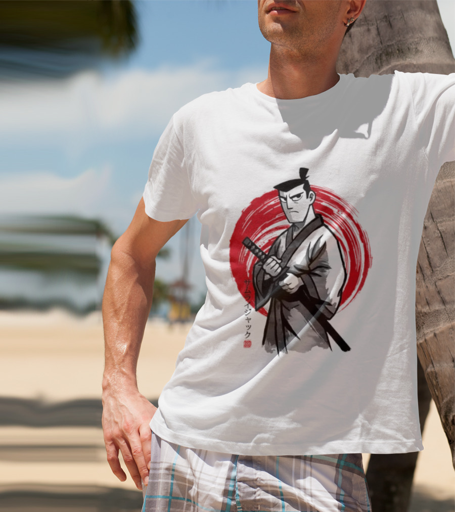 Samurai Jack Sumi E Art Red Circle Japanese Kanji T-Shirt