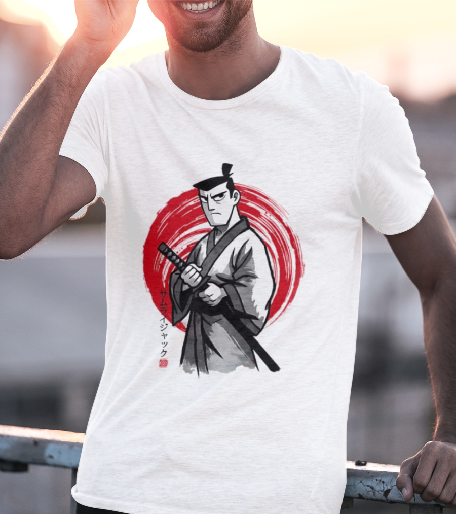 Samurai Jack Sumi E Art Red Circle Japanese Kanji T-Shirt