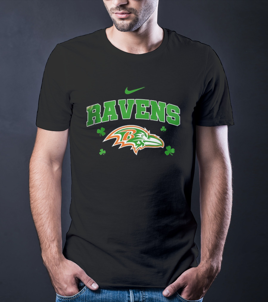 Ravens Irish Shamrock Nike Theme With Green And Orange T-Shirt