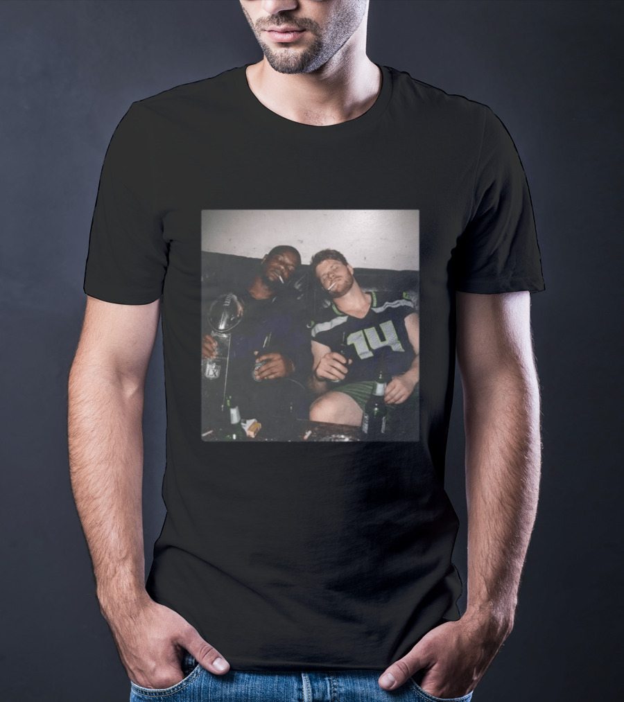 Lombardi Trophy Celebration With Jersey Number 14 NFL Players Drinking Smoking T-Shirt