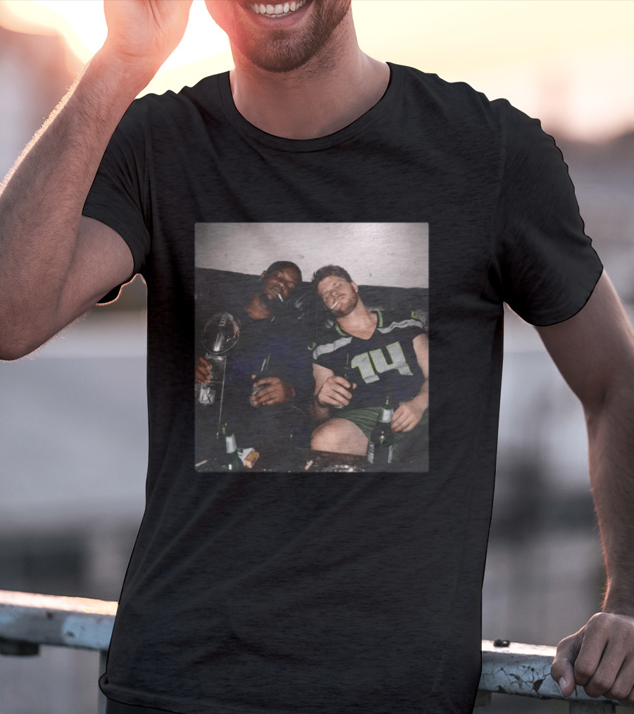 Lombardi Trophy Celebration With Jersey Number 14 NFL Players Drinking Smoking T-Shirt