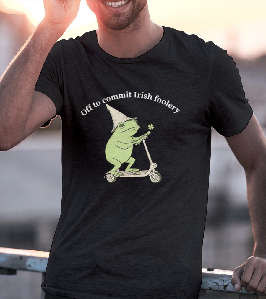 Off To Commit Irish Foolery Frog On Scooter St Patrick's Day T-Shirt