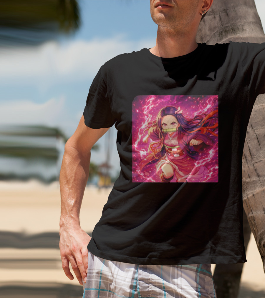 Nezuko Kamado Pink Demon Lightning Aura Magic T-Shirt