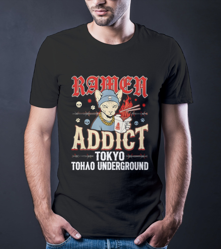 Ramen Addict Tokyo Underground Anime Style Eating Noodles Japan Culture T-Shirt