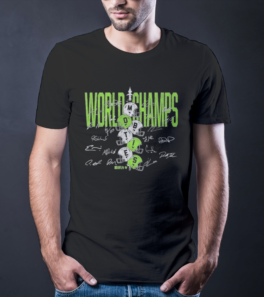 World Champs Seattle Football Helmet Stack Signatures T-Shirt