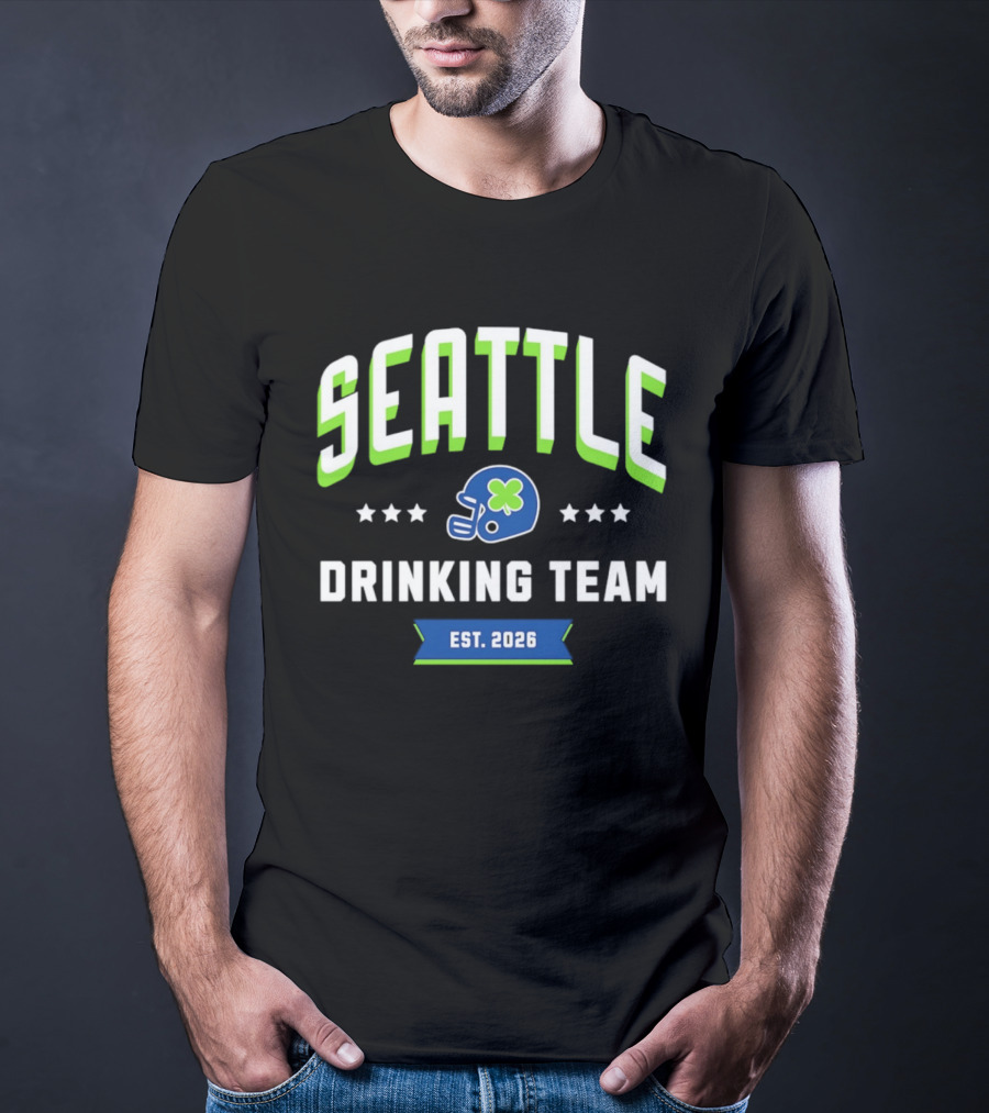 Seattle Drinking Team Est. 2026 St. Patrick's Day Football Helmet Clover Stars T-Shirt