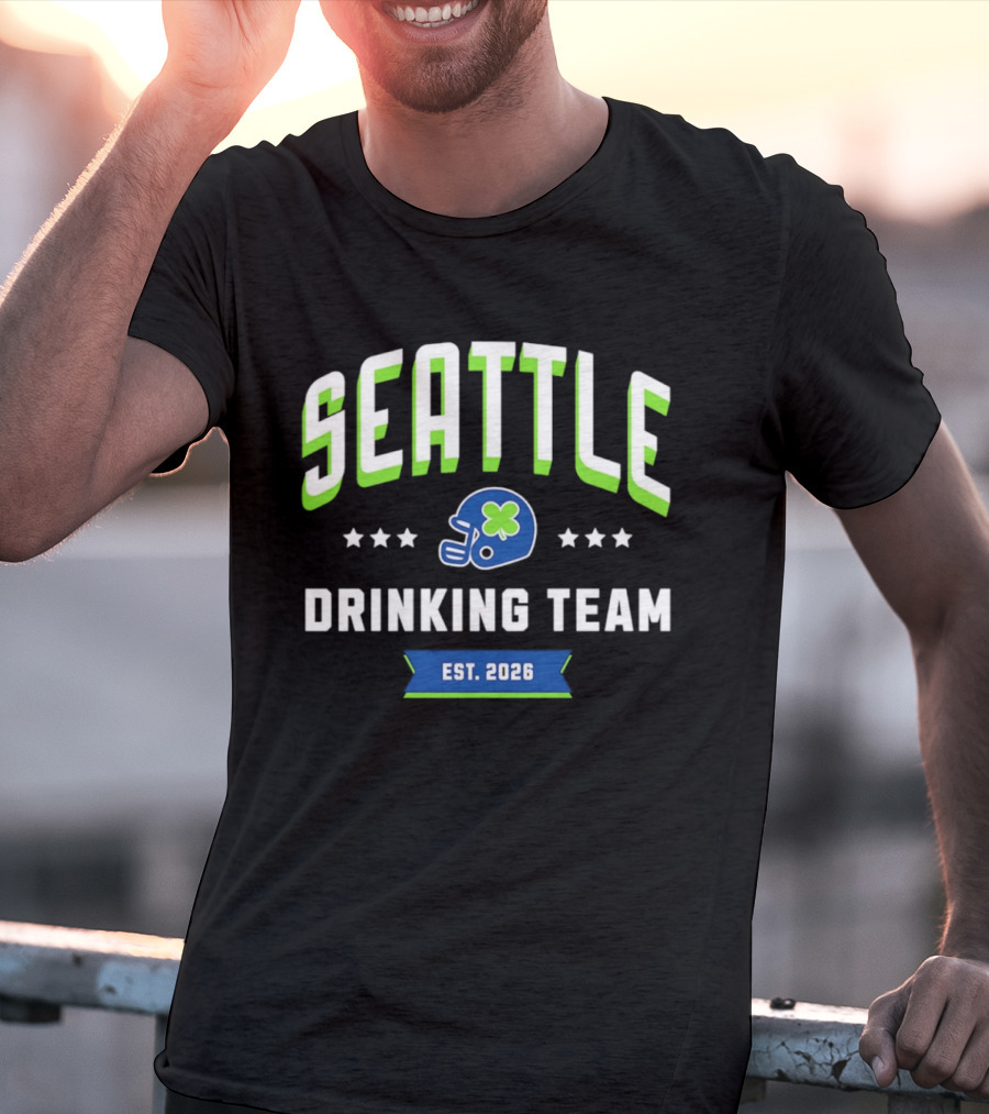 Seattle Drinking Team Est. 2026 St. Patrick's Day Football Helmet Clover Stars T-Shirt