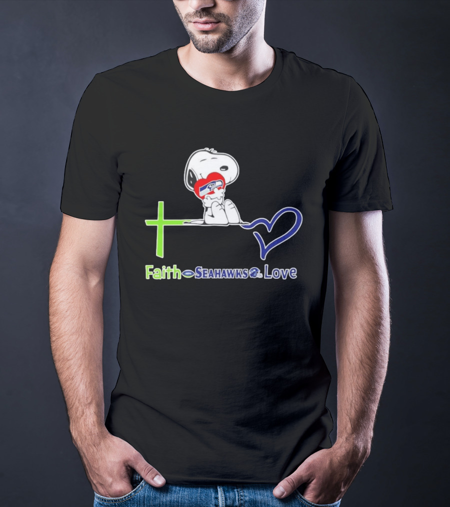 Faith Seahawks Love Snoopy Hugs Heart T-Shirt