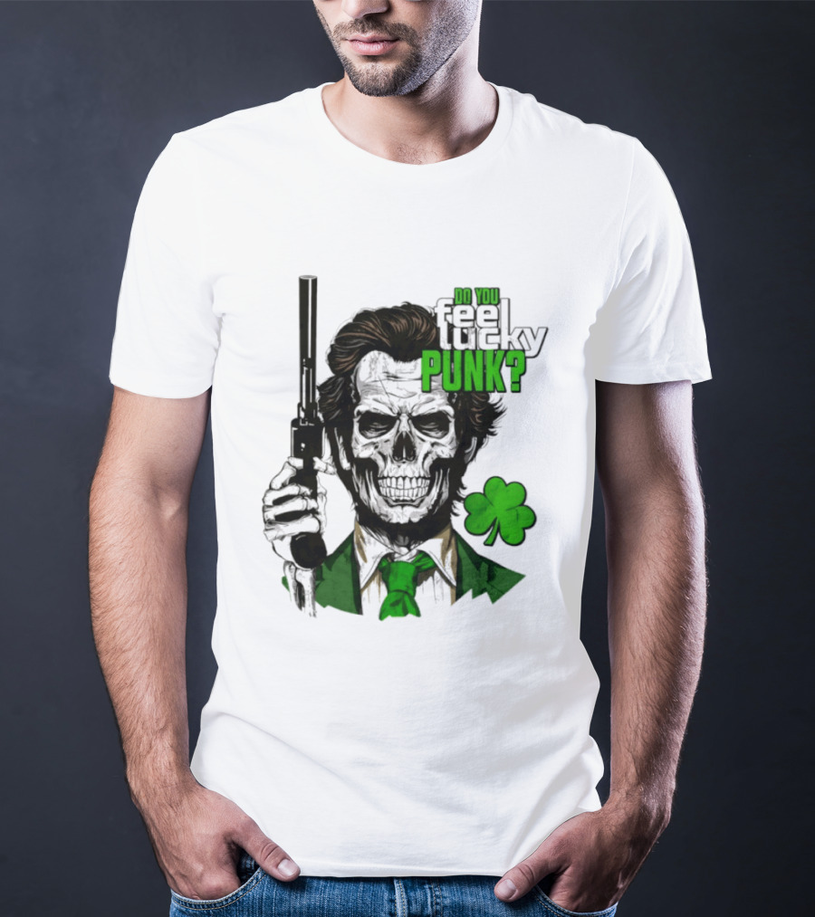 Do You Feel Lucky Punk Skull Gun Shamrock T-Shirt