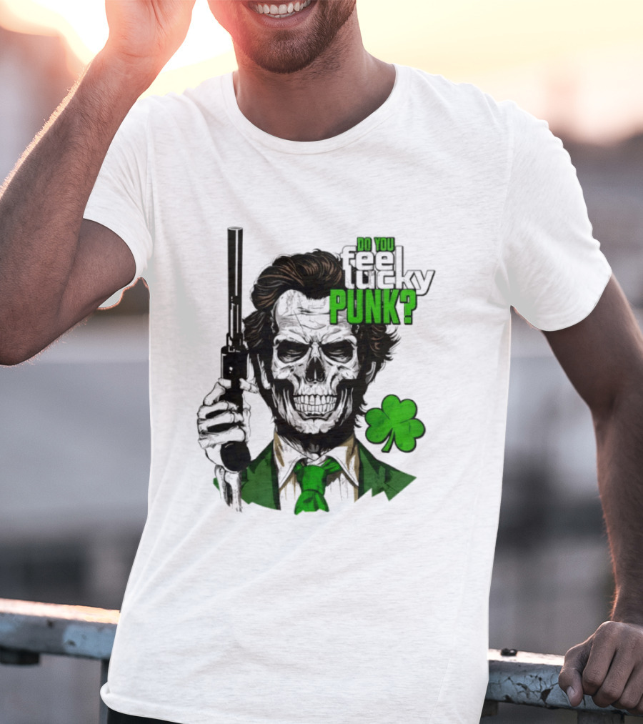 Do You Feel Lucky Punk Skull Gun Shamrock T-Shirt