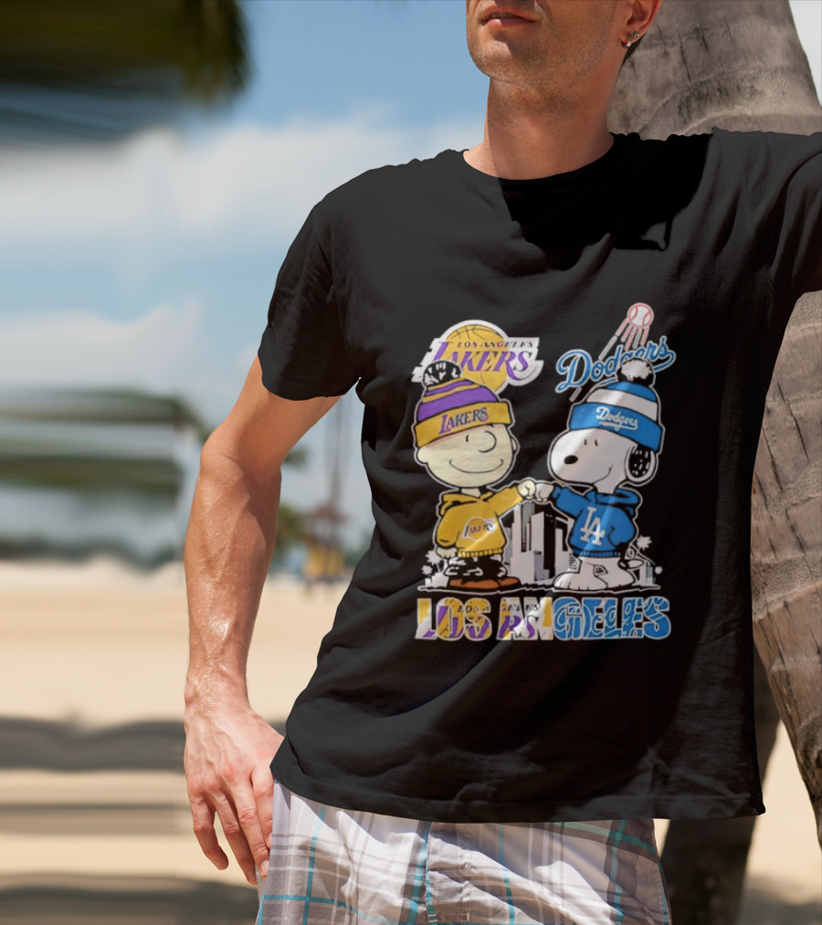 Snoopy Charlie Brown Los Angeles Lakers Dodgers Friendship Team Spirit T-Shirt