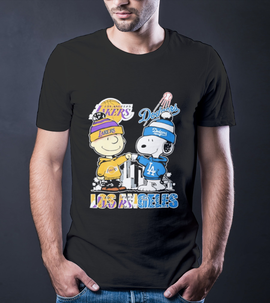 Snoopy Charlie Brown Los Angeles Lakers Dodgers Friendship Team Spirit T-Shirt