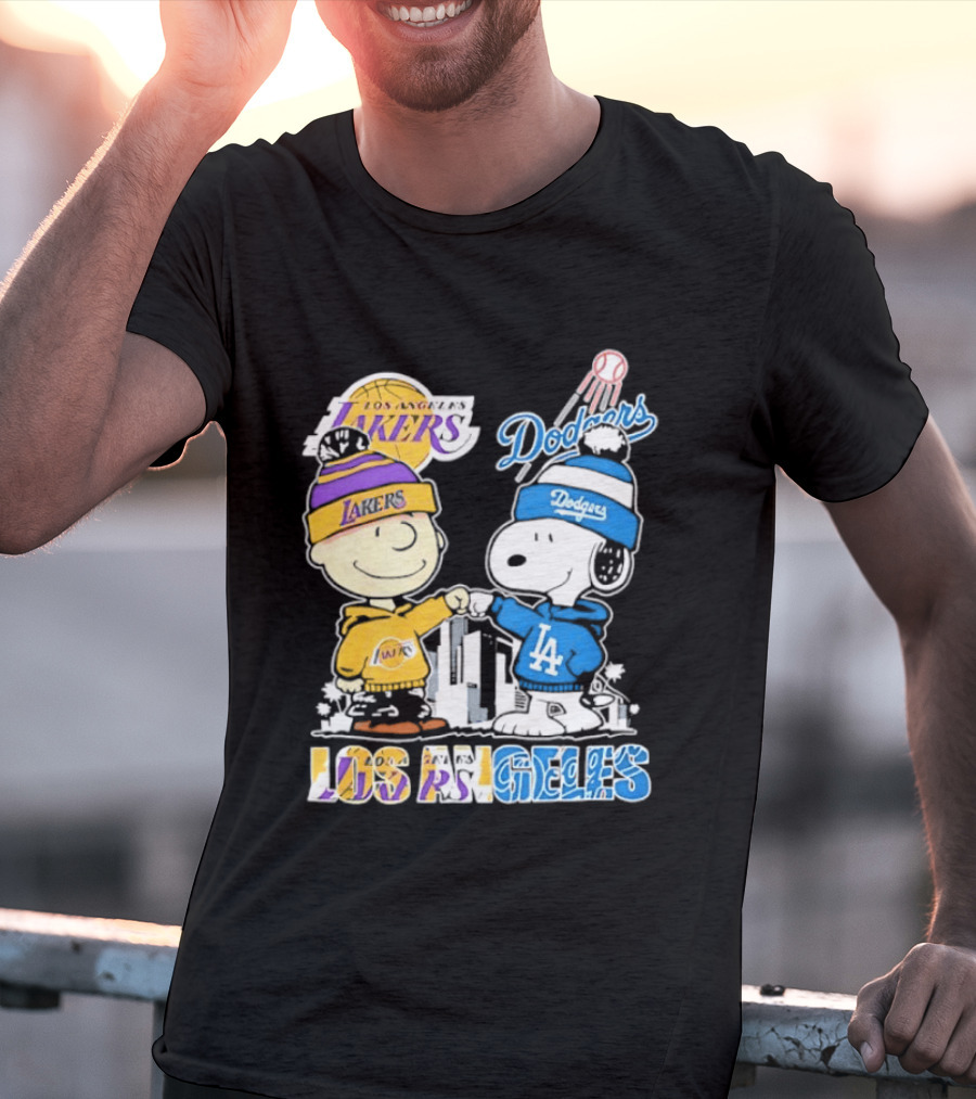 Snoopy Charlie Brown Los Angeles Lakers Dodgers Friendship Team Spirit T-Shirt
