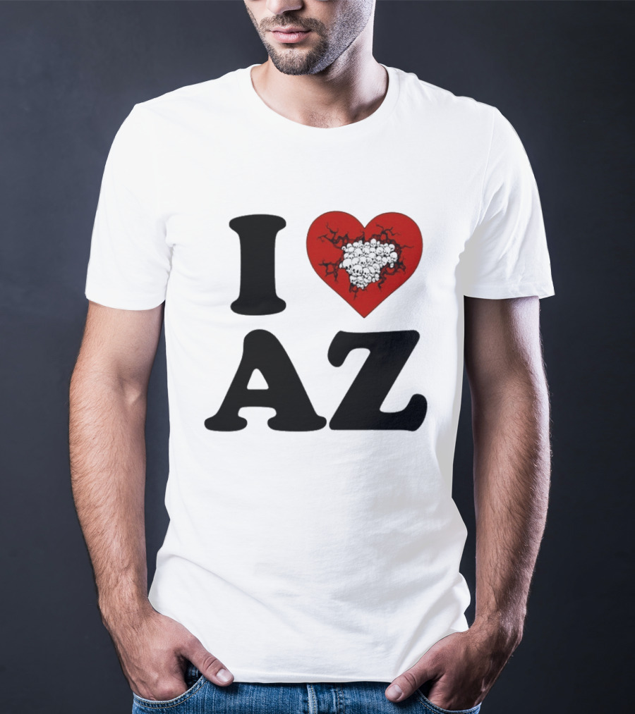 I Heart AZ Skull Filled Red Heart T-Shirt