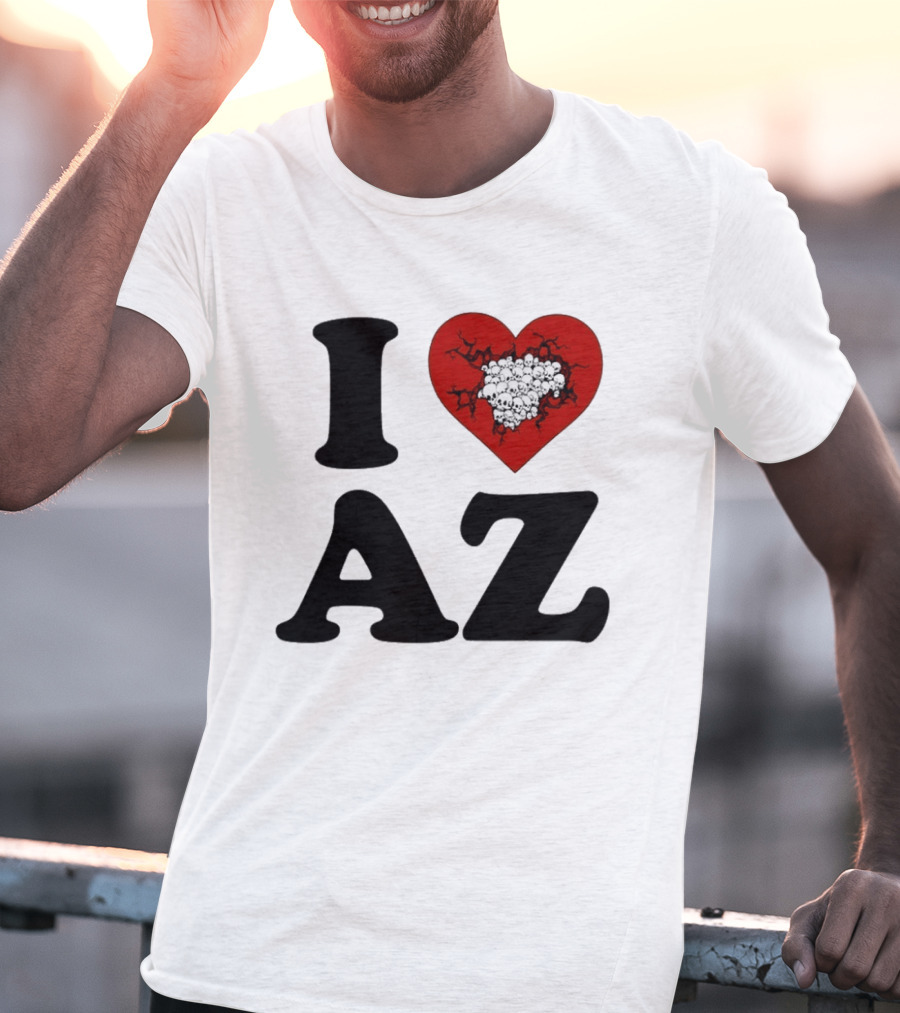 I Heart AZ Skull Filled Red Heart T-Shirt