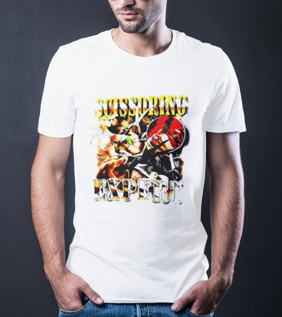 Scissoring Expert Vibrant Scissors Holding T-Shirt
