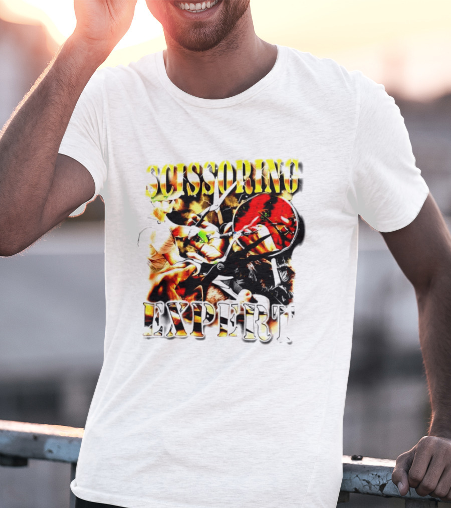 Scissoring Expert Vibrant Scissors Holding T-Shirt