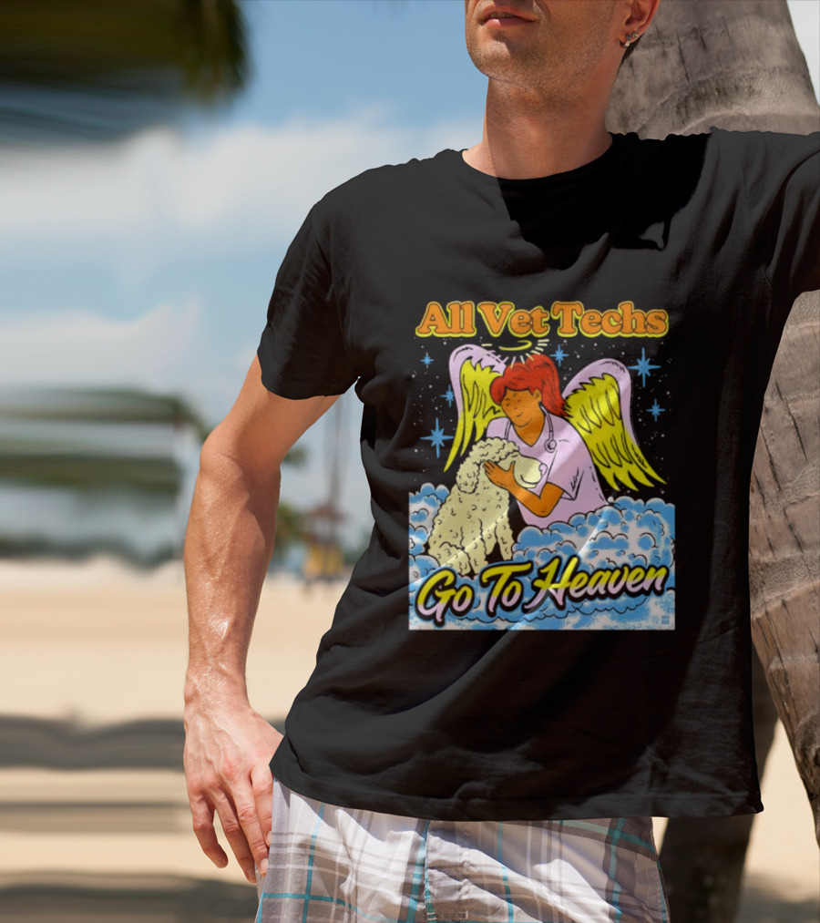 All Vet Techs Go To Heaven Angel Holding Dog Clouds T-Shirt