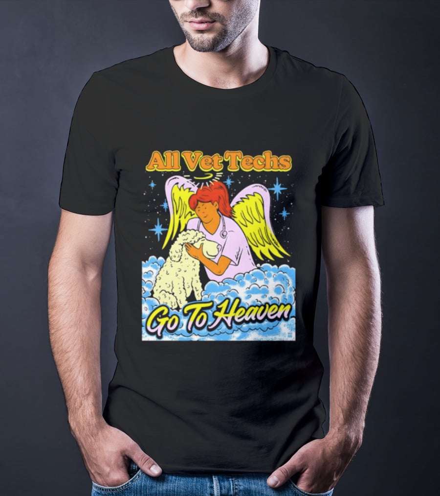 All Vet Techs Go To Heaven Angel Holding Dog Clouds T-Shirt