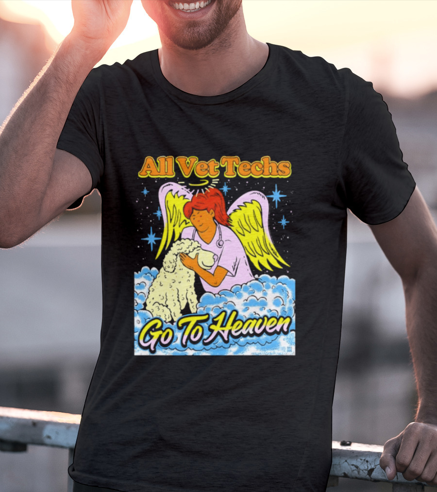 All Vet Techs Go To Heaven Angel Holding Dog Clouds T-Shirt
