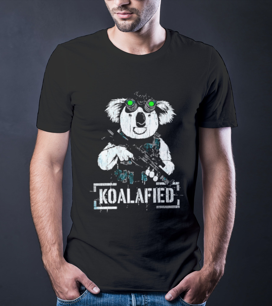 Koalafied Funny Koala With Gun And Green Goggles T-Shirt