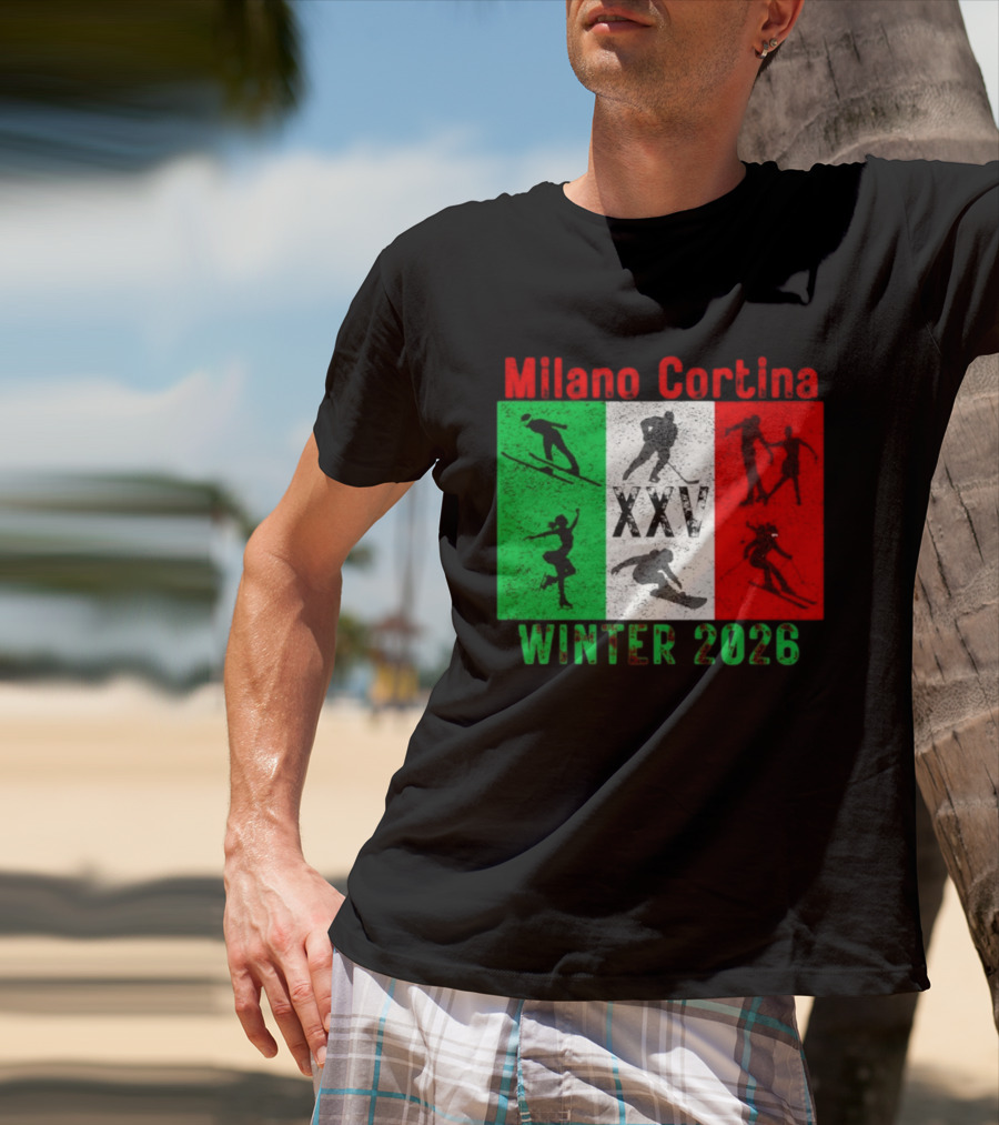 Milano Cortina Winter 2026 Italy Flag XXV Skiing Skating Snowboarding T-Shirt