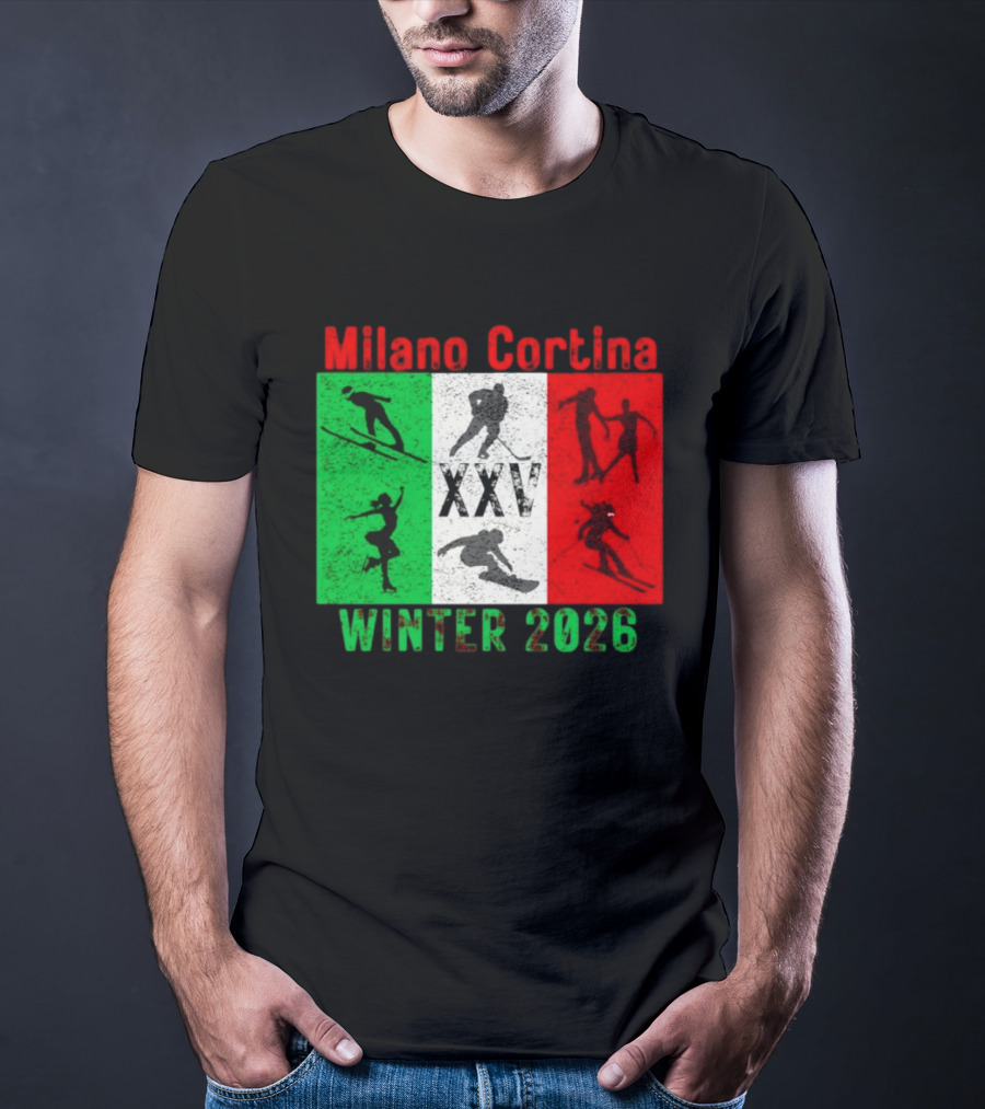Milano Cortina Winter 2026 Italy Flag XXV Skiing Skating Snowboarding T-Shirt