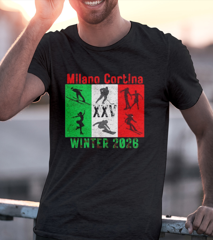 Milano Cortina Winter 2026 Italy Flag XXV Skiing Skating Snowboarding T-Shirt