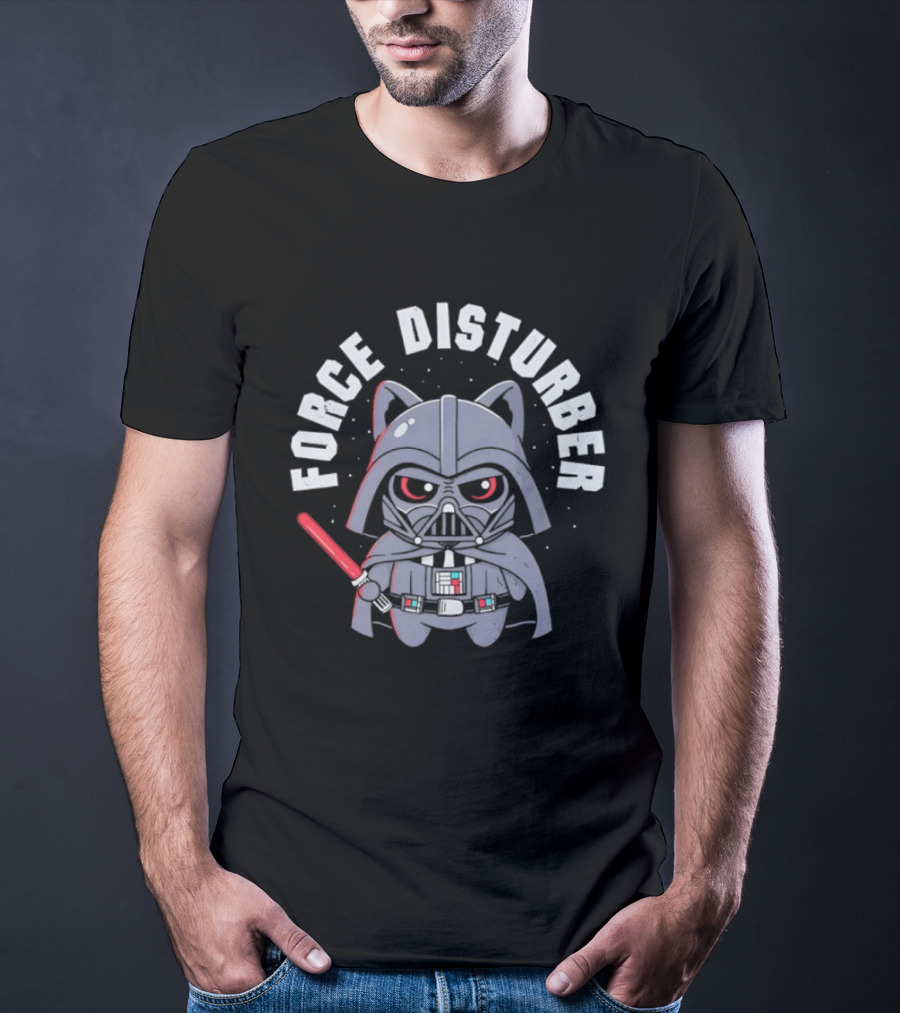 Force Disturber Cat In Darth Vader Costume With Lightsaber T-Shirt