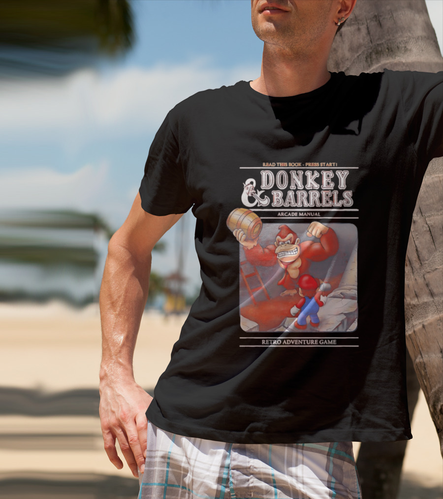 Read This Book Press Start Donkey And Barrels Arcade Manual Classic Video Game T-Shirt