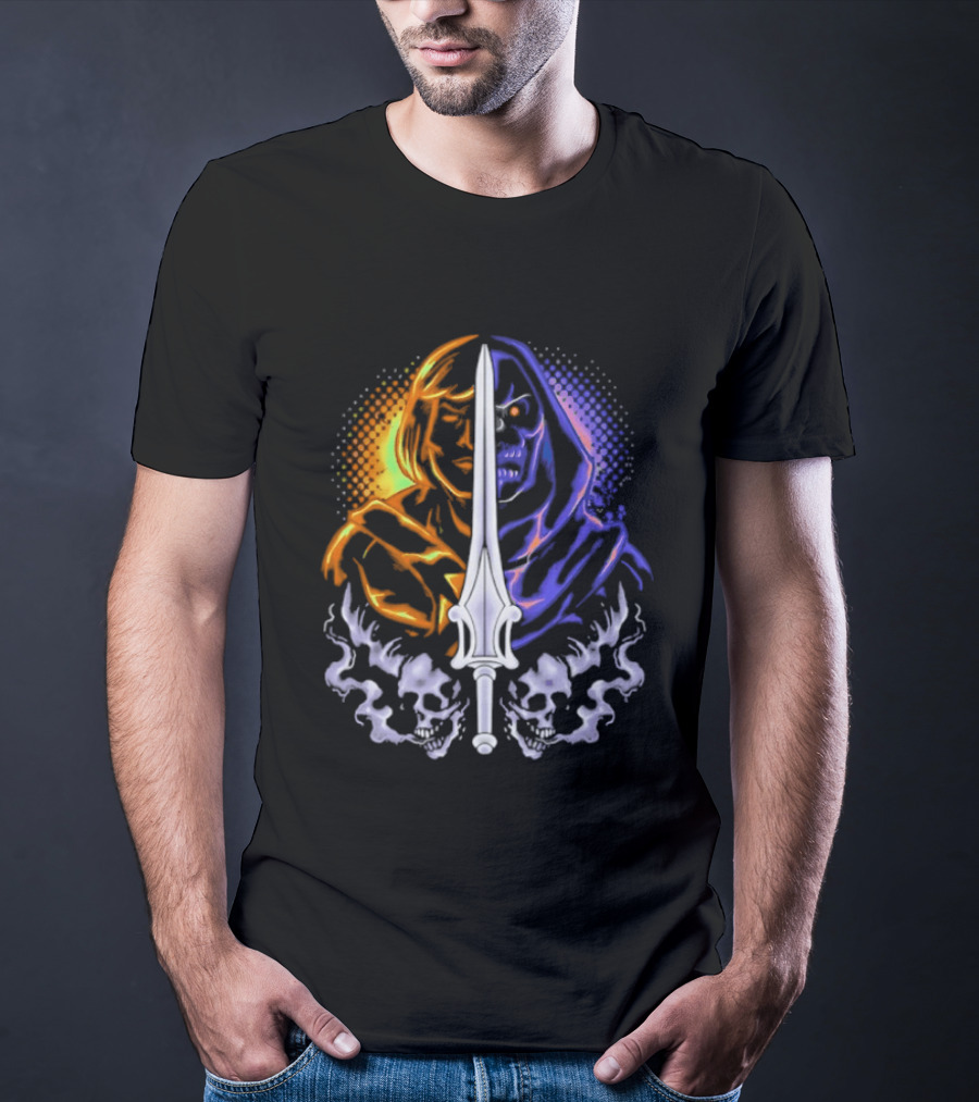 He Man Skeletor Sword Face Split Masters Of The Universe T-Shirt