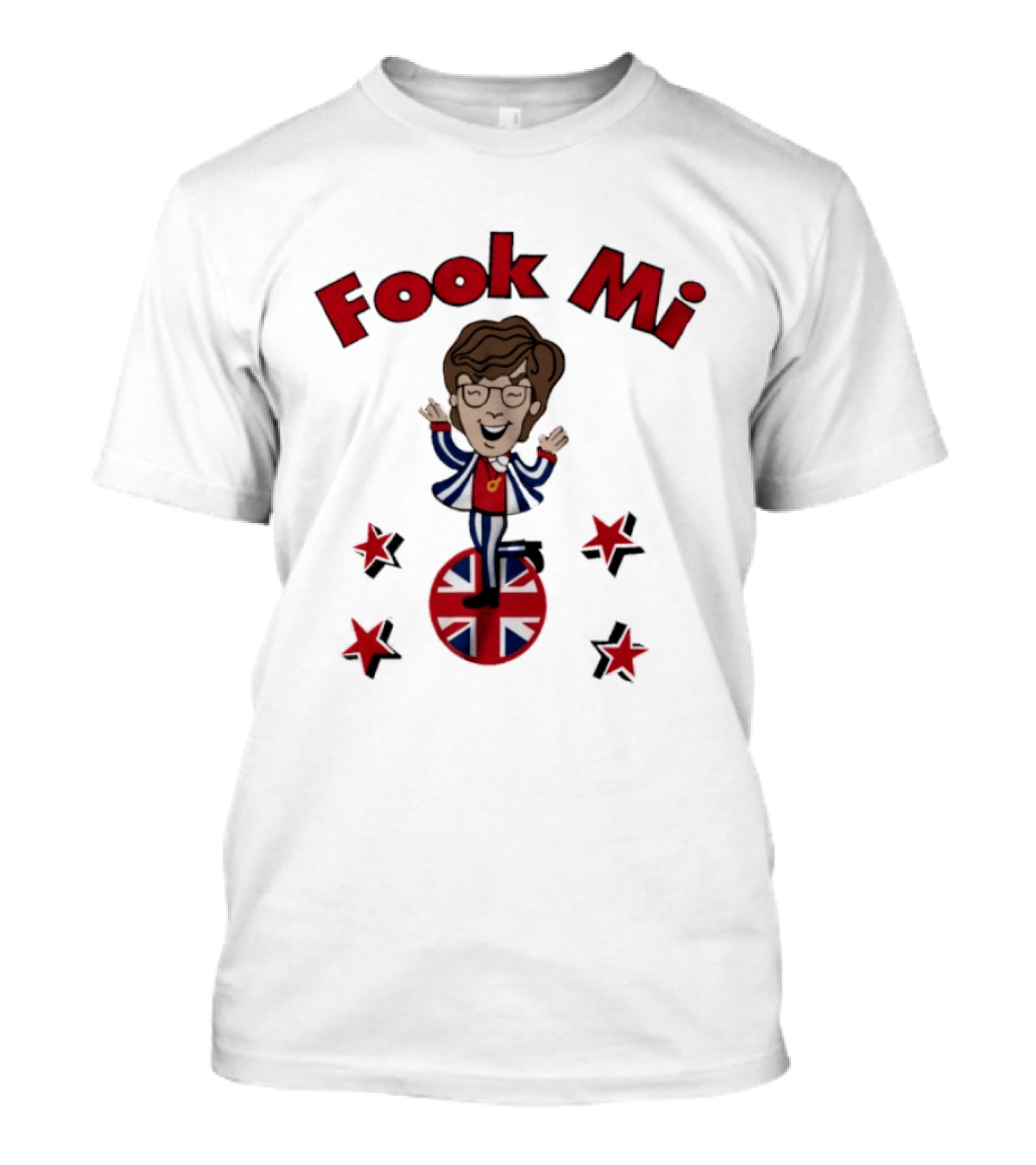 Fook Mi Austin Powers British Flag Character With Red Stars T-Shirt