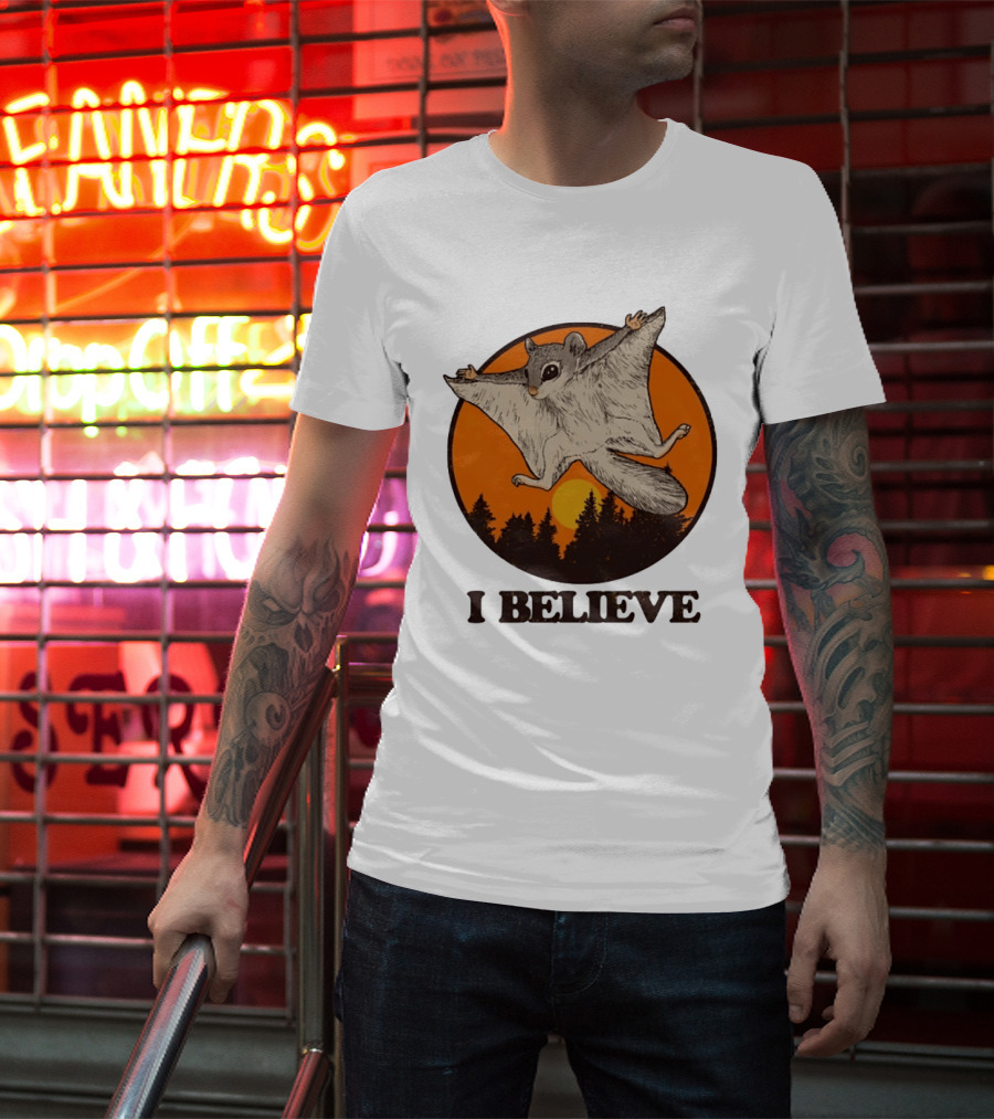 I Believe Flying Squirrel Sunset T-Shirt
