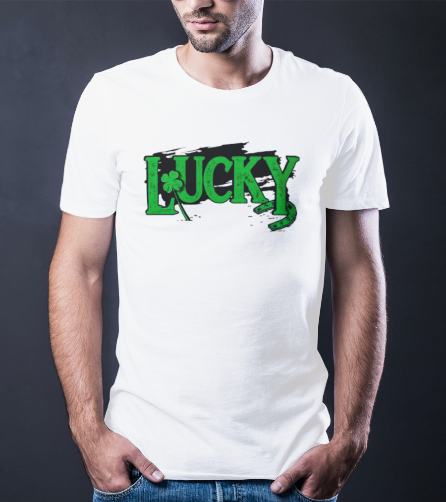 Lucky Green Horseshoe And Shamrock St. Patrick's Day T-Shirt