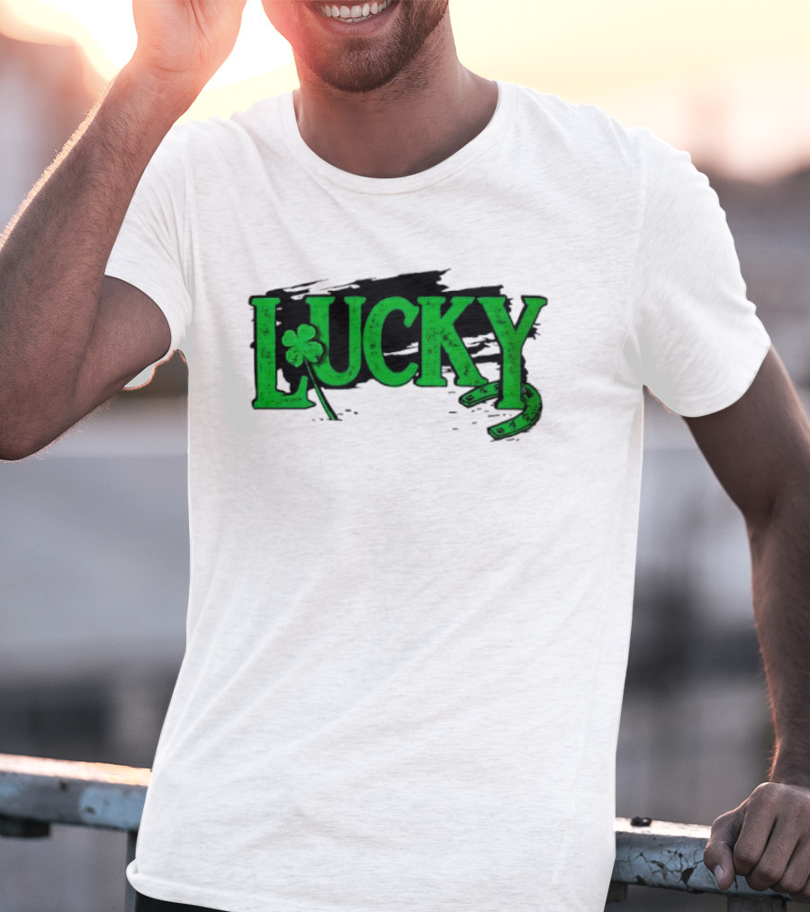 Lucky Green Horseshoe And Shamrock St. Patrick's Day T-Shirt