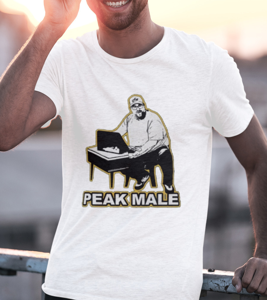 PEAK MALE Bearded Man Sitting At Desk Sketch T-Shirt