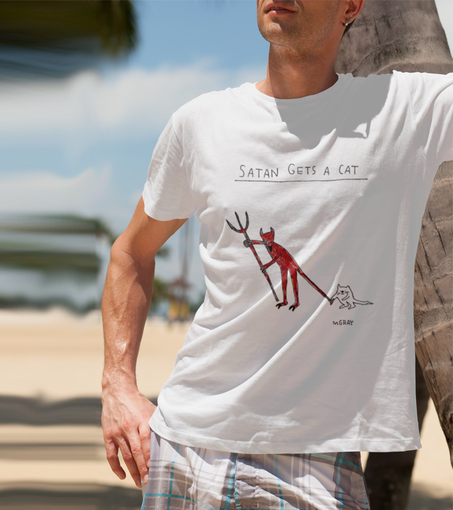 Satan Gets A Cat Devil Figure Pitchfork Drawing By The Oatmeal T-Shirt