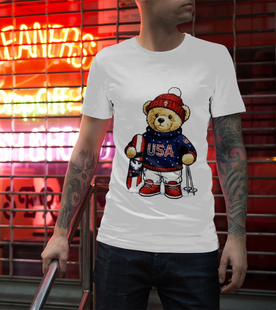 USA Teddy Bear Winter Olympics 2026 Skiing T-Shirt